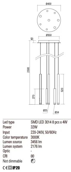 Redo 01-2050 - LED Luster na lanku MADISON 8xLED/4W/230V zlatá