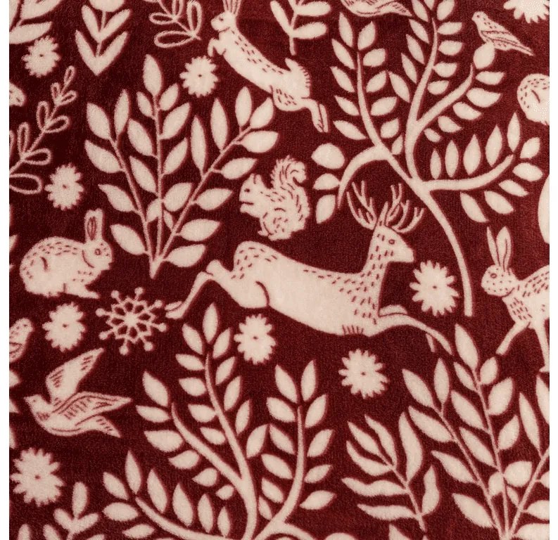 Mikroplyšová deka FOREST ANIMALS, vínová Rozmer: 200 x 220 cm