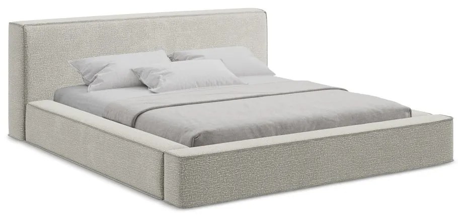 Svetlosivá čalúnená dvojlôžková posteľ s úložným priestorom s roštom 160x200 cm Noho – Makamii