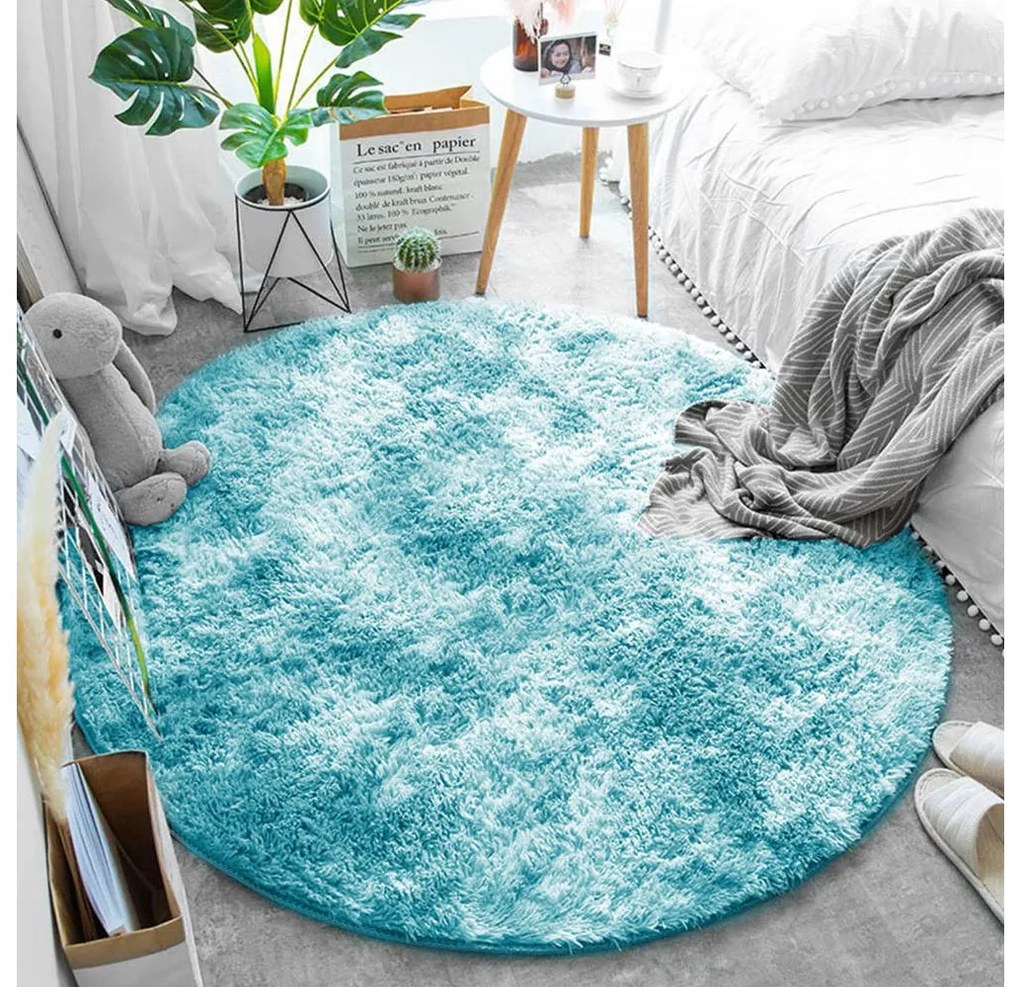 Modrý okrúhly shaggy koberec Ombre Rozmer: 150 cm