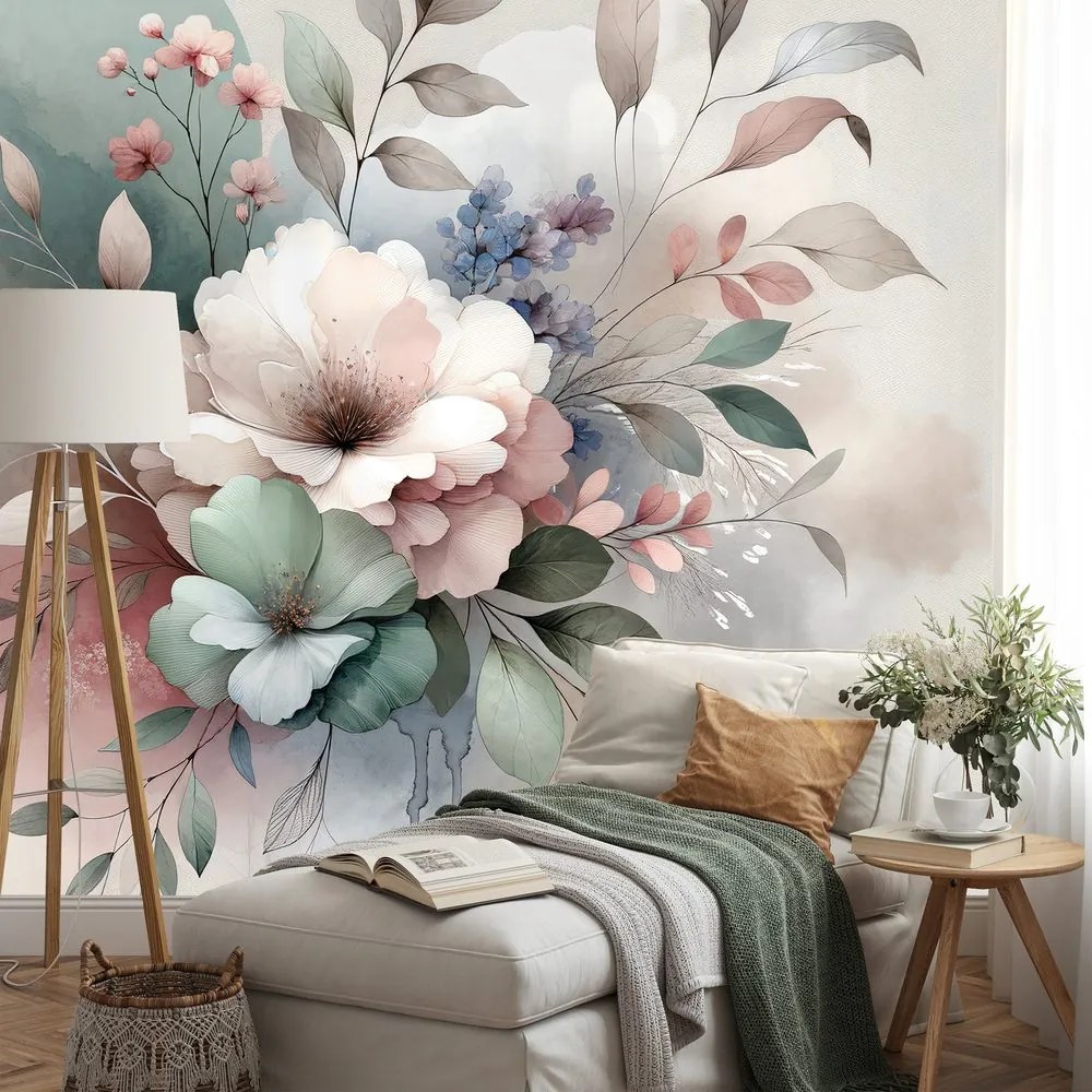 Tapeta pastelové akvarelové kvety