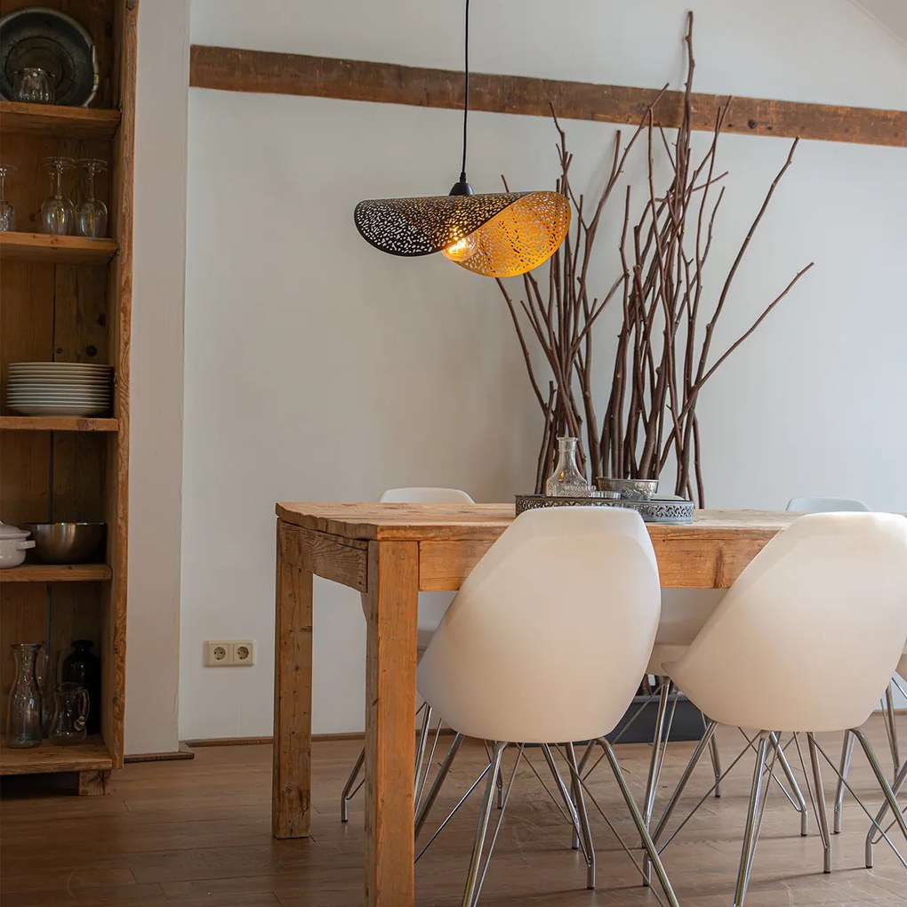 Orientálne závesné svietidlo čierne so zlatom 50 cm - Japke