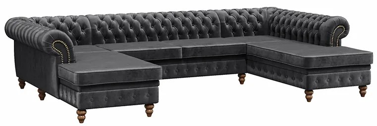 PROXIMA.store - Luxusná sedačka CHESTERFIELD LONG U FARBA NÔH: orech, DRUH LÁTKY: TORRE - 20, FARBA OZDOBNÝCH ŠPENDLÍKOV: staré zlato