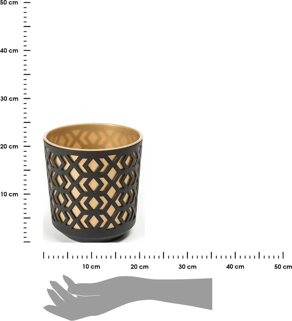 Plastový květináč Etnik 19x20 cm černý/zlatý
