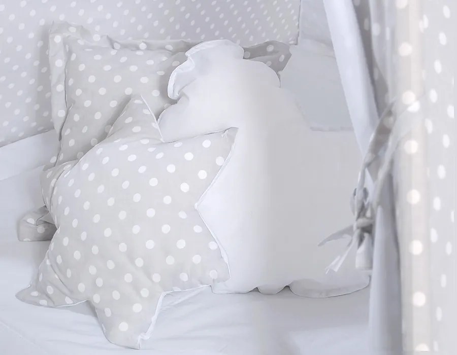 Bobono Detský stan Teepee + hracia podložka + vankúše + ozdobné perie - Biele bodky na sivej farbe