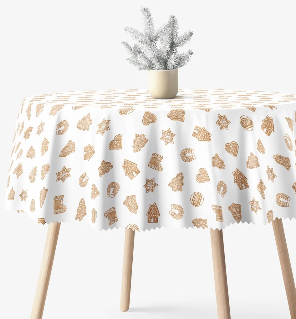 Goldea vianočný okrúhly teflónový obrus - perníčky Ø 160 cm