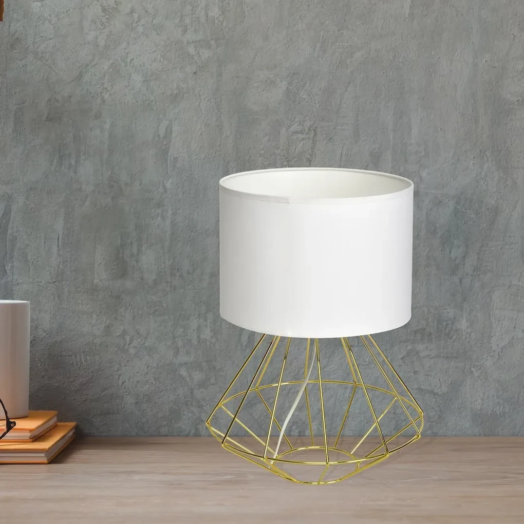 Stolná lampa Lupo, 1x biele textilné tienidlo, g