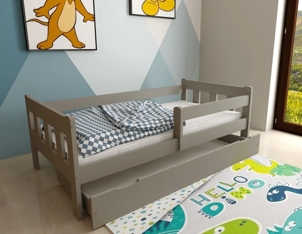 Detská posteľ MAJA z masívu borovice - 200x90 cm - šedá