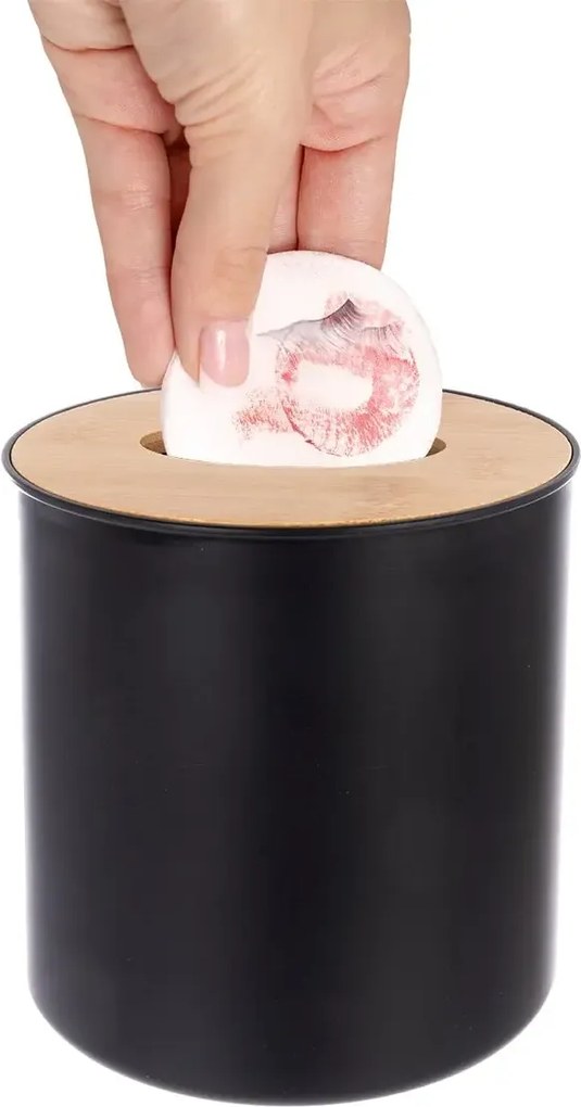 Orion Mini - odpadkový kôš, čierny kozmetický kôš s bambusom, BLACK