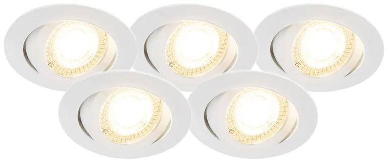 Sada 5ks zapustených bodových svietidiel biele vrátane LED 3-stupňovo stmievateľné - Mio
