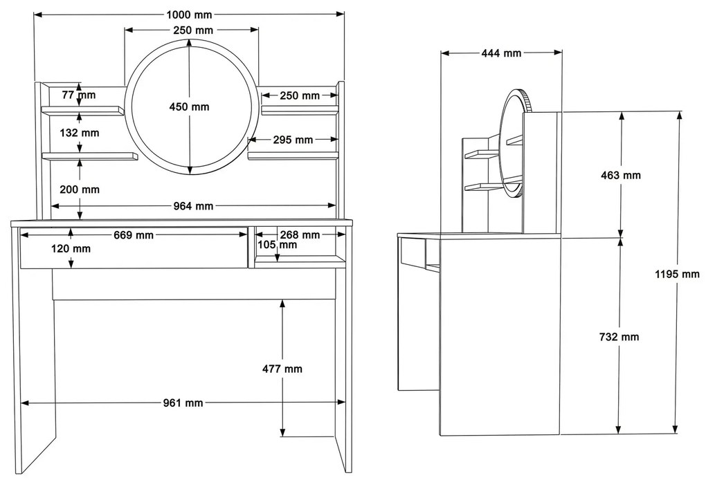 Toaletný stolík Houseland Ainaly dub Castello/biely