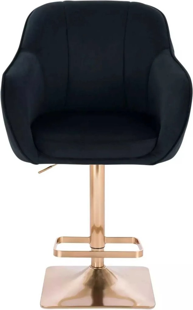 LuxuryForm DESIGN Barová stolička AVOLA VELUR na zlatej hranatej podstave - čierna