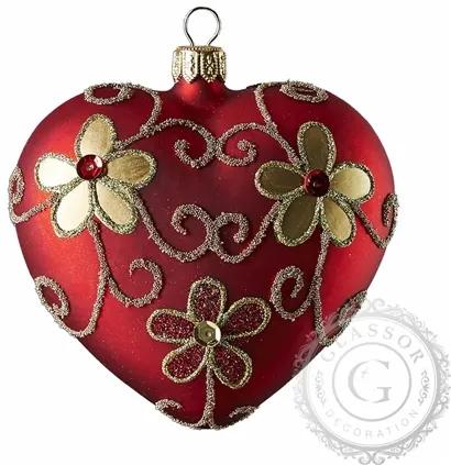 Vianočné srdce červené, zlaté kvety