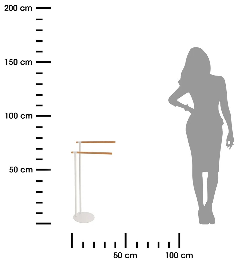 Stojan na uteráky White Bamboo, biela/s drevenými prvkami, O