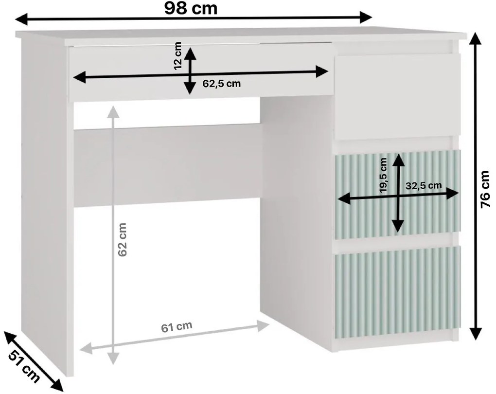 Detský písací stôl MALWA ARTESO bielo-zelený pravý
