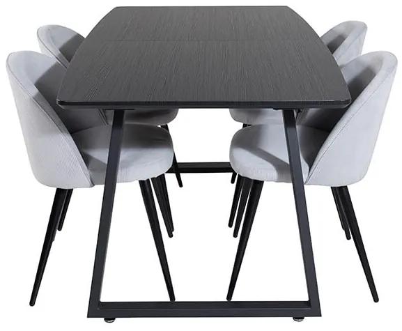 Inca Velvet II stolová súprava čierna/sivá