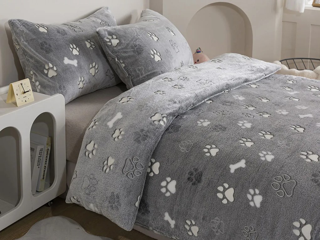 XPOSE® Mikroplyšové obliečky LABKY Exclusive (svietiaci efekt) - sivé