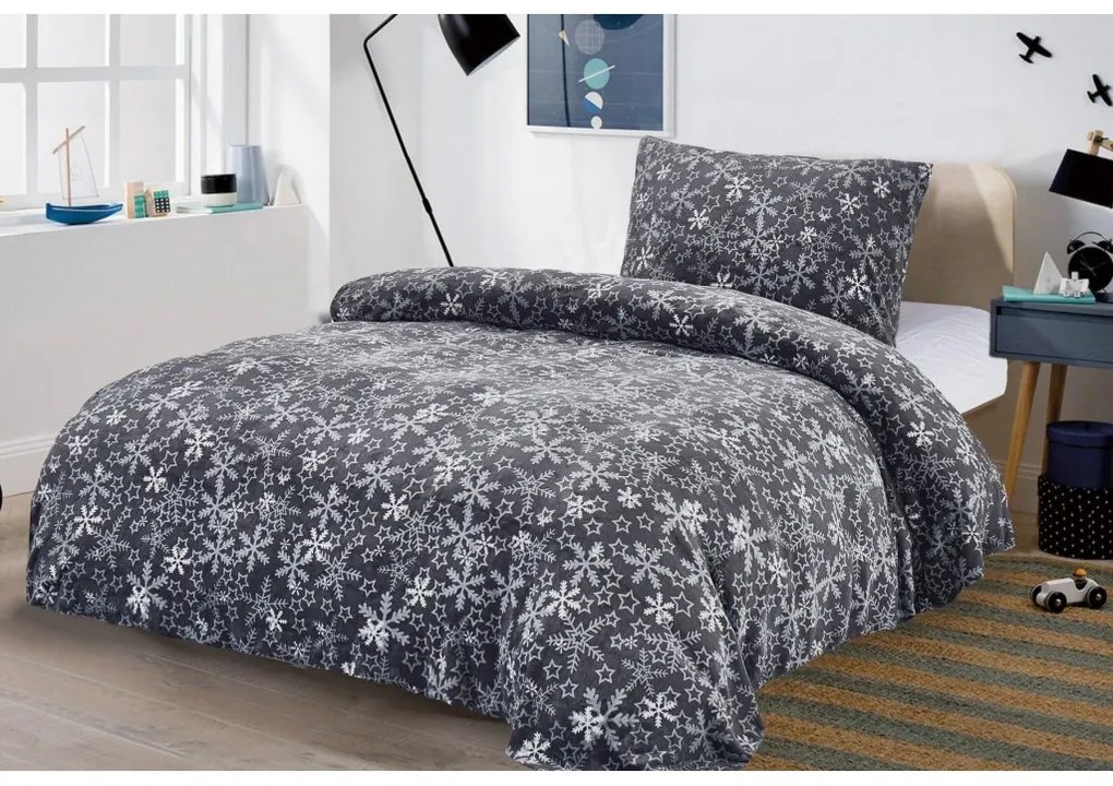 Obliečky mikroplyš SNOWFLAKE sivá Rozmer obliečky: 70 x 90 cm | 140 x 200 cm