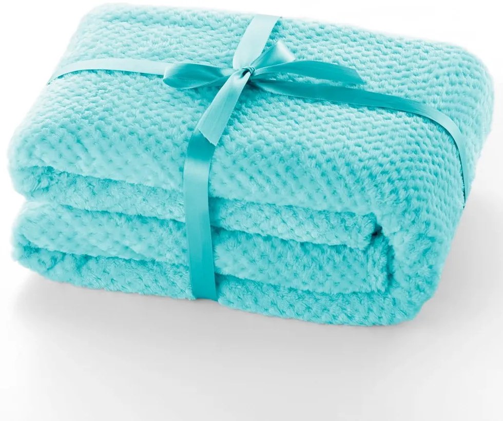 Tyrkysový pléd z mikrovlákna DecoKing Henry, 150 × 70 cm