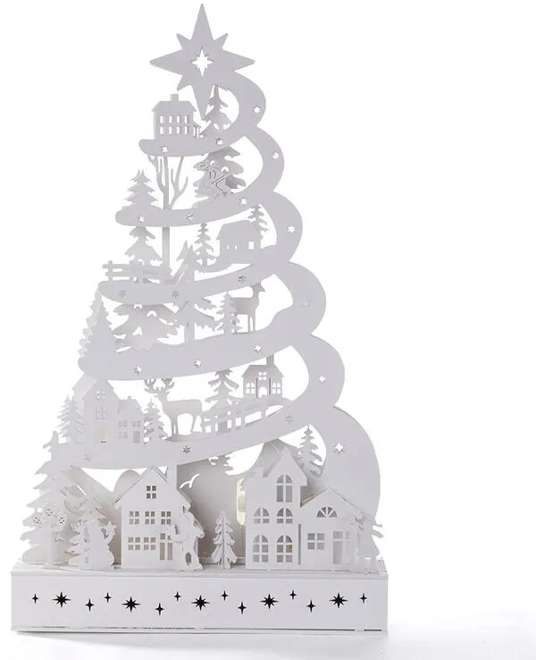 Drevená dekorácia STROM s LED 45 cm, biela