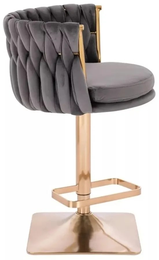 LuxuryForm DESIGN Barová stolička LYON VELUR na zlatej hranatej podstave - tmavo šedá