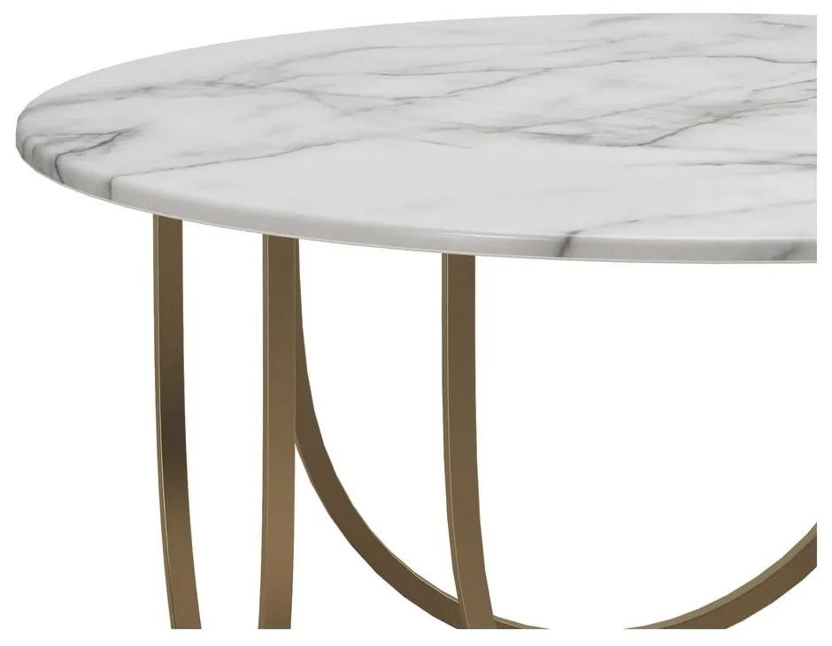 Biely/v zlatej farbe okrúhly konferenčný stolík s doskou v dekore mramoru ø 79 cm Gwyneth – CosmoLiving by Cosmopolitan