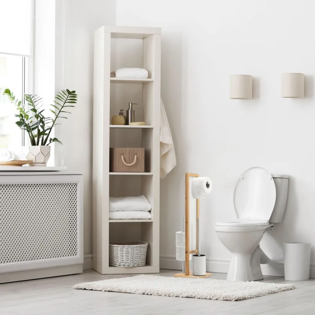 Tutumi REA - Bambusový kúpeľňový stojan na toaletný papier a kefu, White 321502, HOM-04000