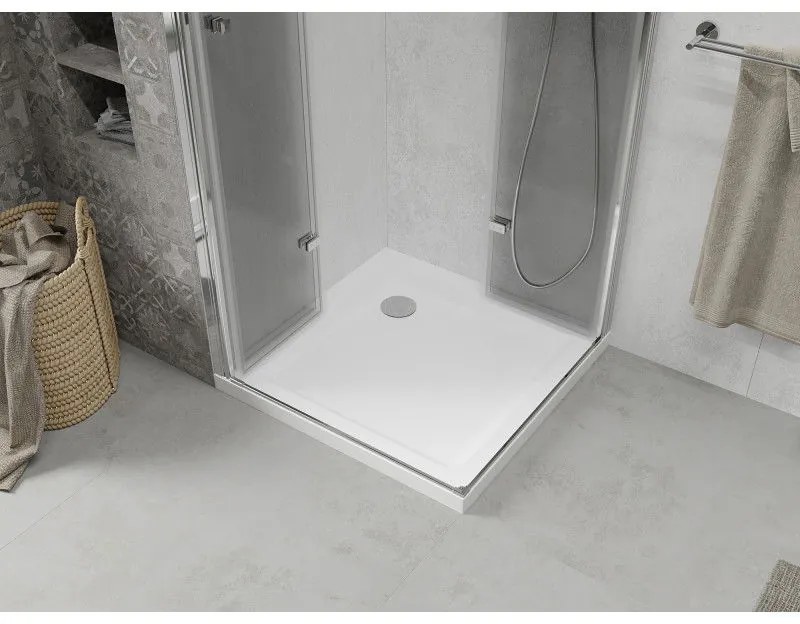 Mexen Lima Duo, sprchovací kút s 2-krídlovými skladacími dverami 70 (dvere) x 70 (dvere) cm, 6mm číre sklo + slim sprchová vanička 5cm biela, 856-070-070-01-02-4010