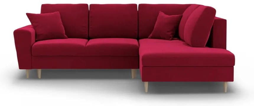 Červená zamatová rozkladacia/s úložným priestorom rohová pohovka (pravý roh/do L) Kyoto – Cosmopolitan Design