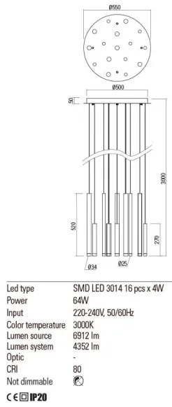 Redo 01-2060 - LED Luster na lanku MADISON 16xLED/4W/230V čierna