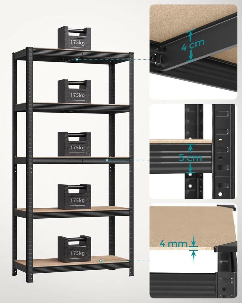 Oceľový regálový systém 2 ks, 180x90x40 cm, čierny