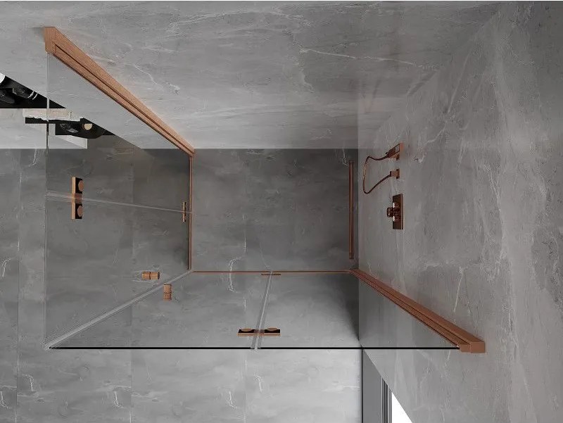 Mexen Mist-F Duo, skladací sprchový kút 75 x 85 cm, priehľadný, brúsená meď - 8A6-075L-085P-65-00