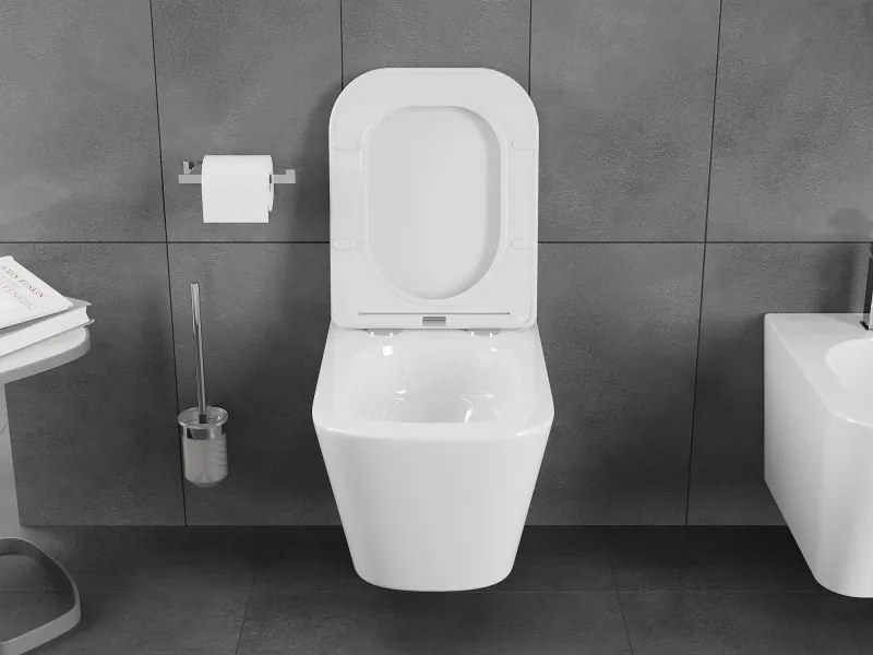 Mexen Teo, závesná WC misa 510x345x340 mm, Rimless Tornádo + WC sedadlo z duroplastu, biela lesklá, 30850600T