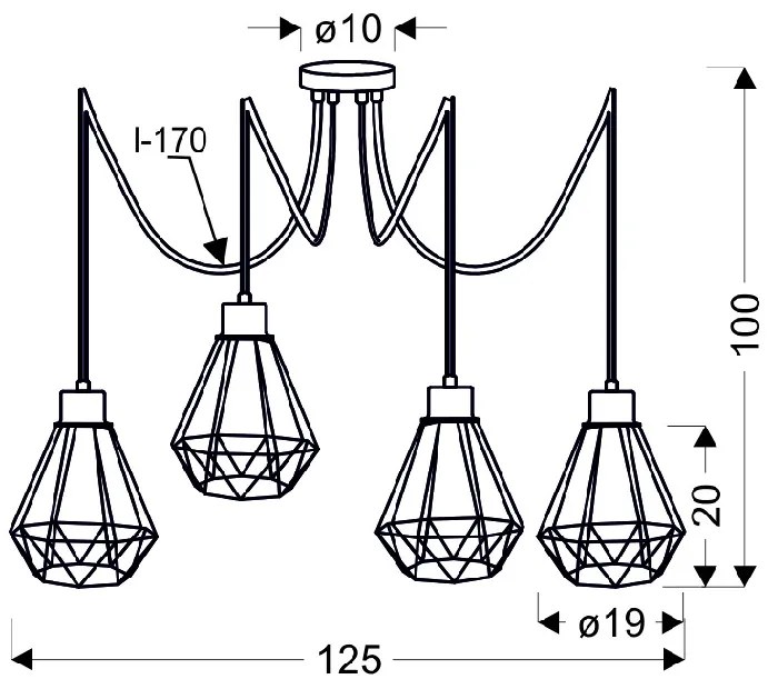 Candellux Čierno-zlatý závesný decentrálny luster Primo pre žiarovku 4x E27 34-00309