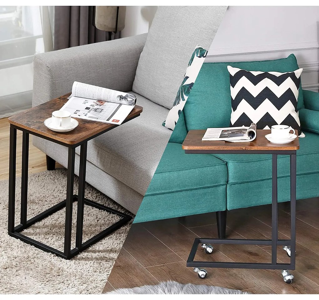 Príručný stolík na kolieskach TAYLOR 50x35cm, rustikálne hnedý