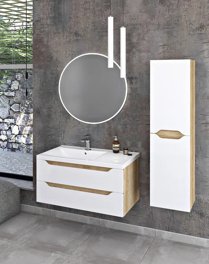 Sapho Sapho, WAVE dvojumývadlová skrinka 149,7x50x47,8cm, biela/dub cuneo, WA150-3025