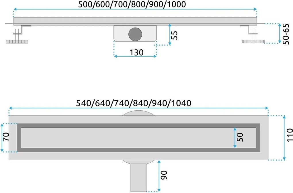 Lineární odtokový žlab Rea Neox Pro 70 cm stříbrný