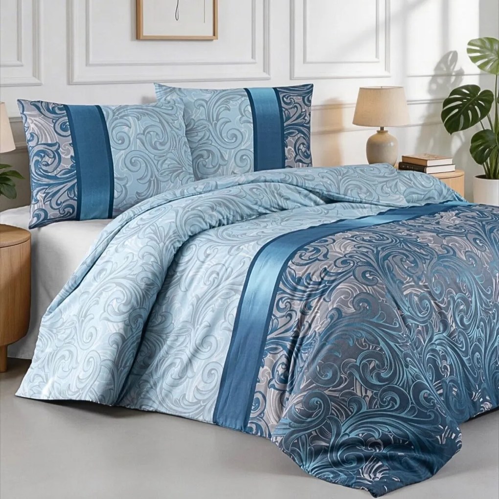 Obliečky bavlnené Charlote modrá TiaHome - 2x Vankúš 90x70cm, 1x Paplón 200x220cm