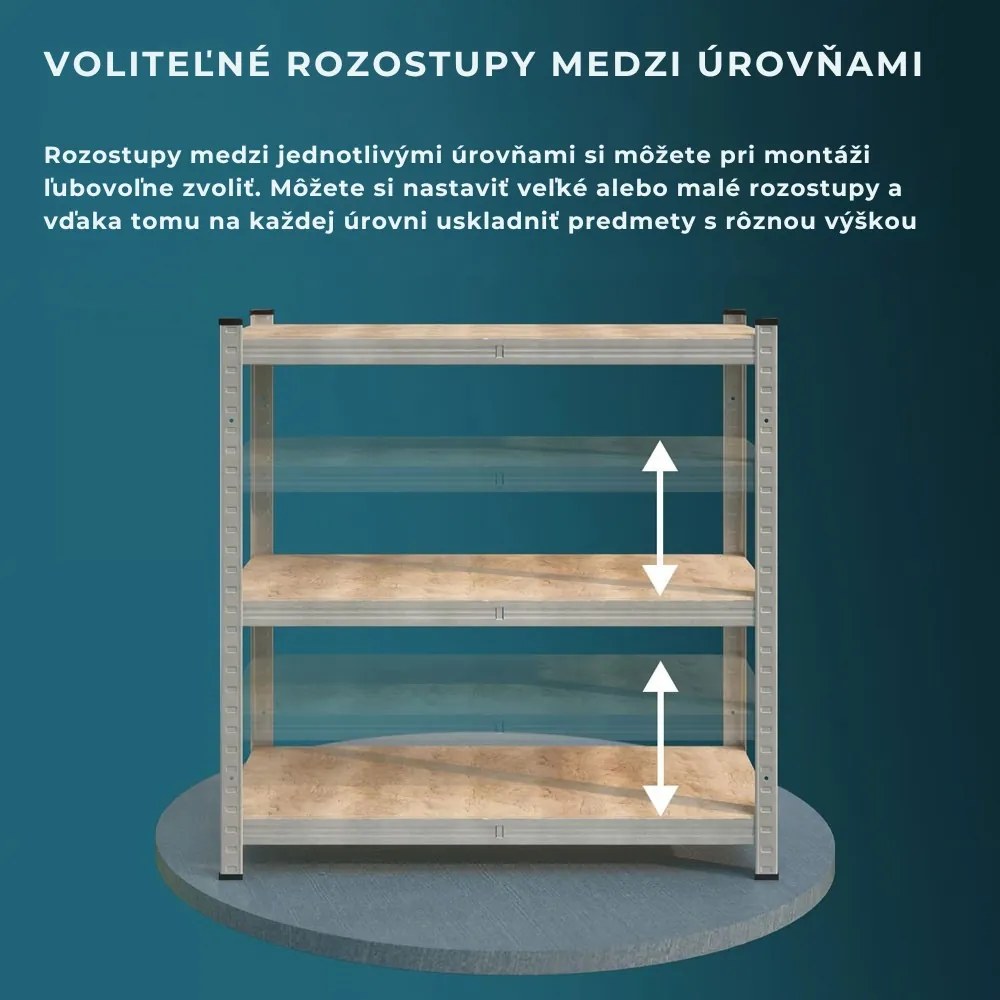 Regál na pneumatiky TYRE, 120x40x180cm, max 795kg, strieborná / bledohnedá Jurhan