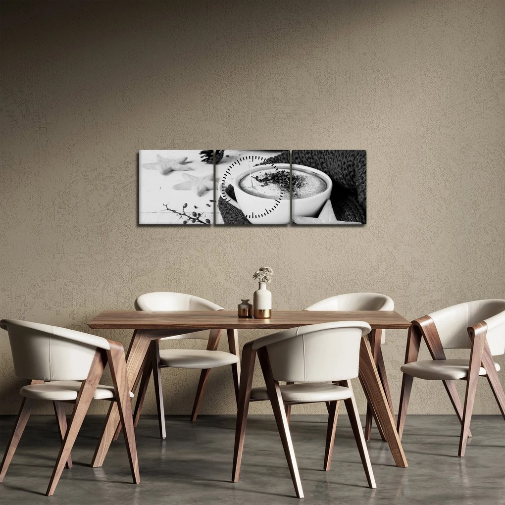 Obraz - Zimné cappuccino (s hodinami) (90x30 cm)