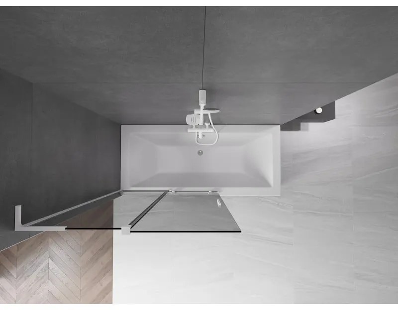 Mexen Velar L, 2-krídlová posuvná vaňová zástena 110 x 150 cm, 8mm šedé sklo, biela matná, 896-110-003-41-20