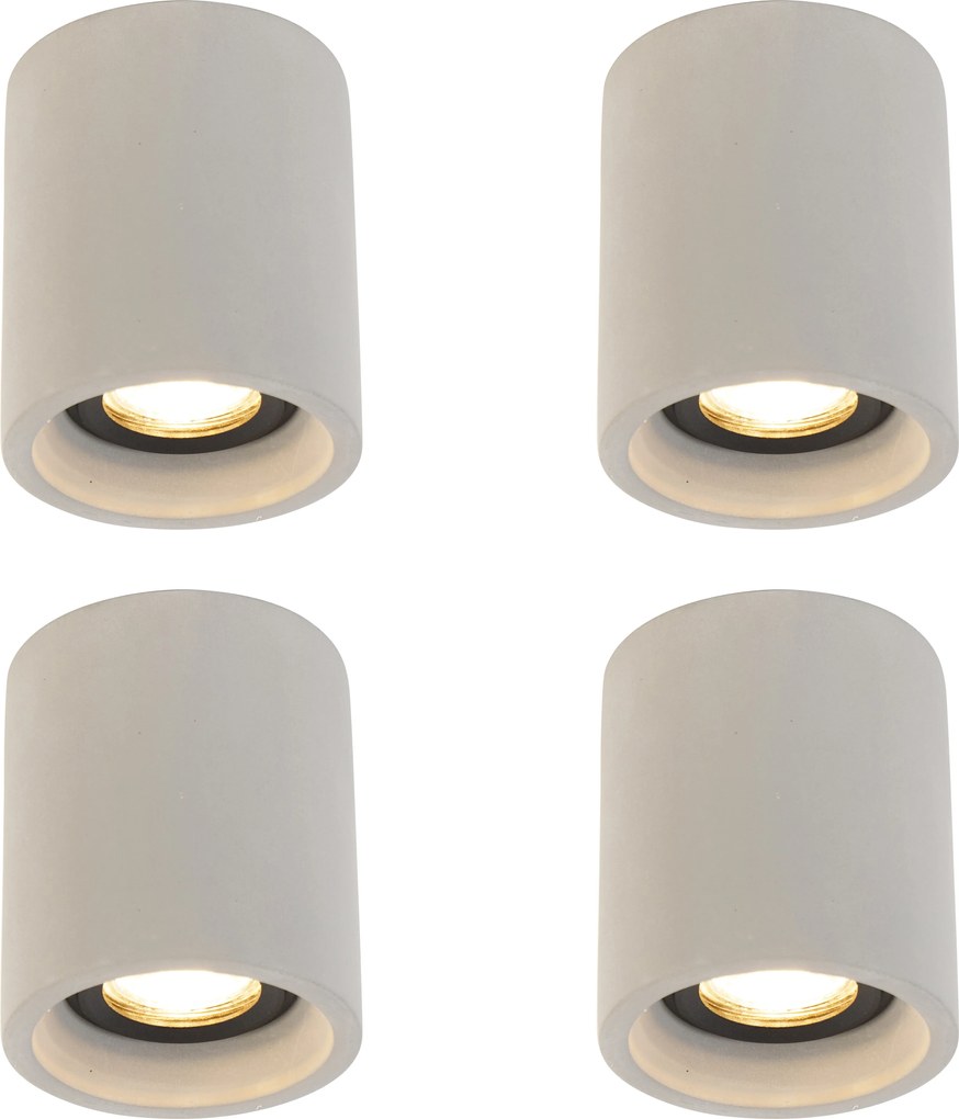 Sada 4 rustikálnych stropných bodových svetiel betónové okrúhle - Deep