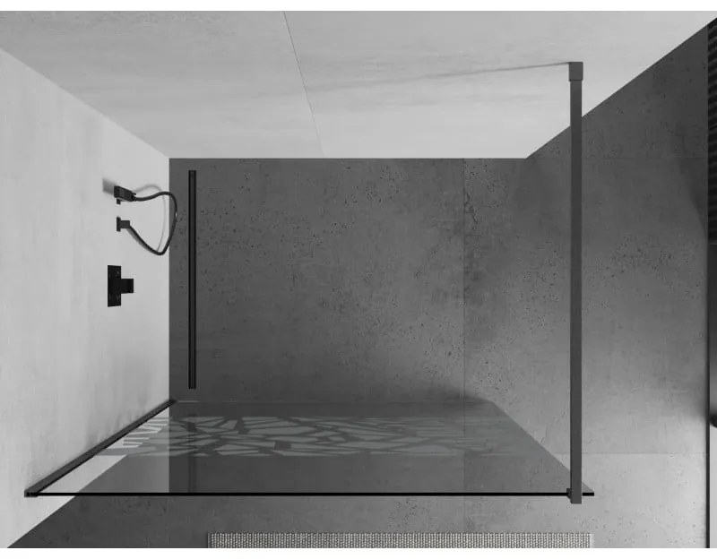 Mexen Kioto, sprchová zástena Walk-In 90 x 200 cm, 8mm číre sklo biely vzor, grafitový profil, 800-090-101-66-85