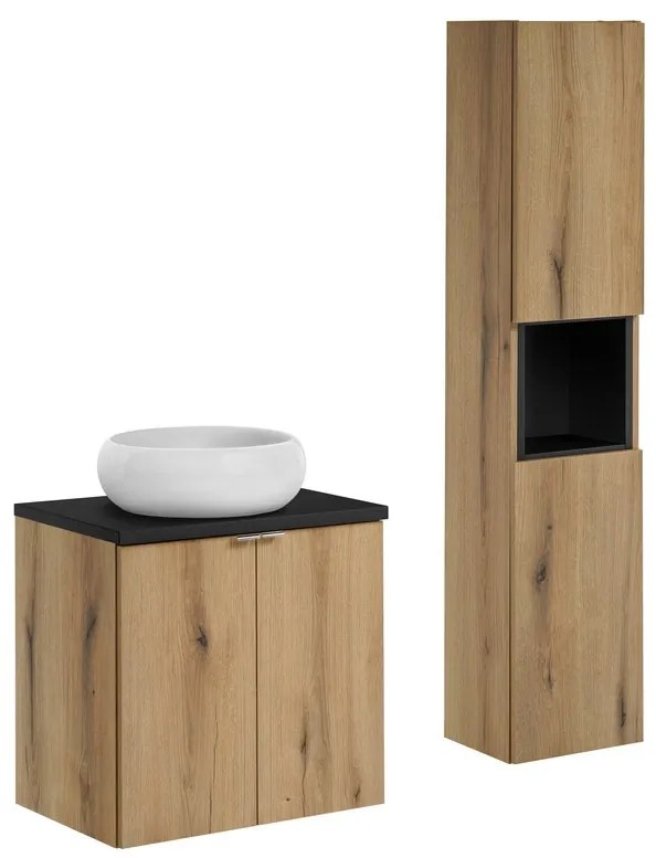 Koupelnová sestava Nova Oak Wiki se skříňkami a umyvadlem 60 cm černá/dub evoke