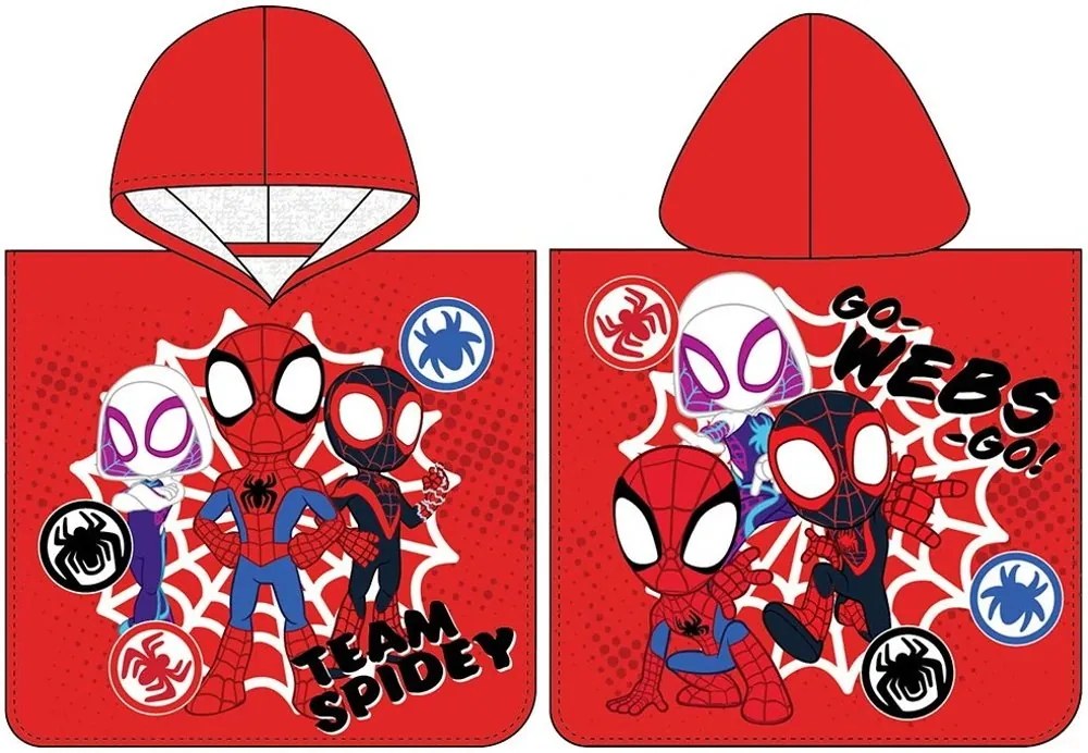 Chlapčenské plážové pončo Spidey - motív Team - 100% bavlna - 50 × 115 cm - pre deti od 3 do 6 rokov