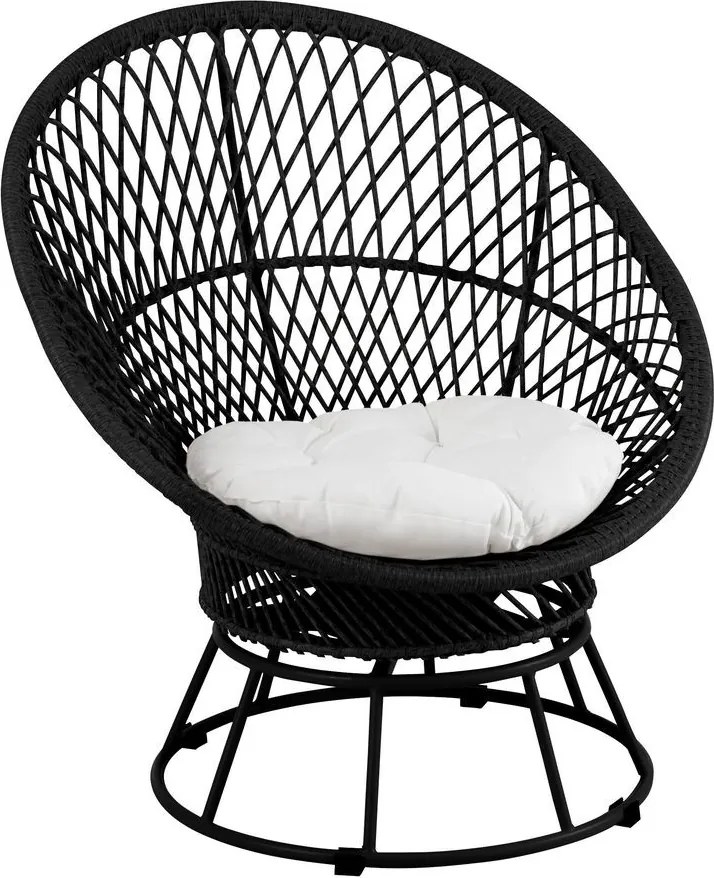 Čierne ratanové záhradné točiace kreslo Zayo Black - 88*92*100cm