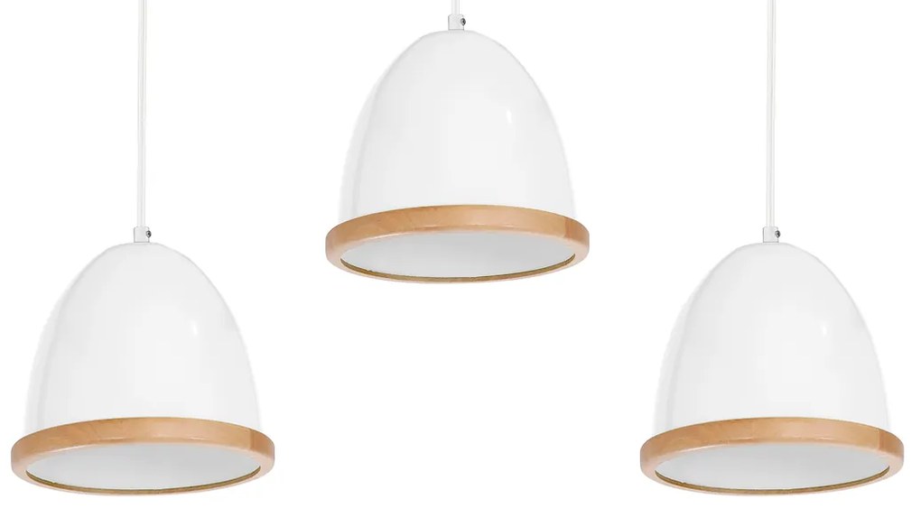 Závesné svietidlo Studio, 3x drevené/biele kovové tienidlo, (fi 21cm), w/br