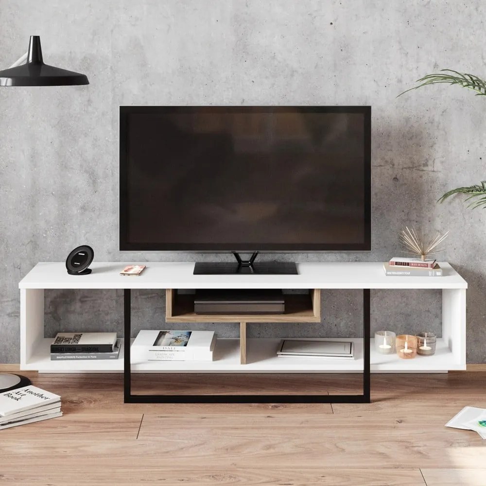 Biely TV stolík v dekore duba 149x40 cm Asal - Kalune Design