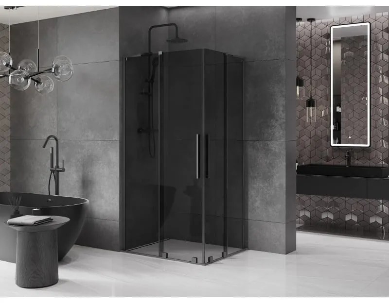 Mexen Velar L Duo, sprchový kút s posuvnými dverami 100 x 90 cm, 8mm šedé sklo, brúsený grafit, 871-100-090-02-43-95