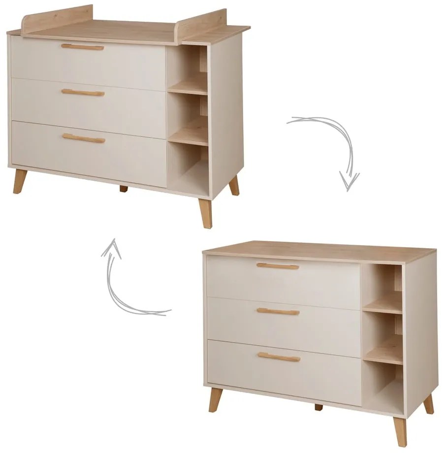 Krémová/v prírodnej farbe detská komoda v dekore duba s prebaľovacím pultom 117x103x78 cm Jil – Roba